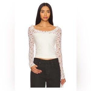 NWT Free People Cream Lace Sleeve Top